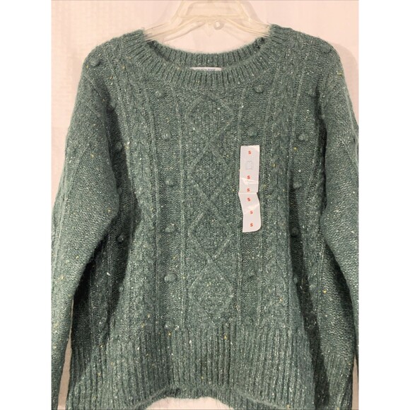 Old Navy Cropped Sweater Green Womens S NWT Cable Knit Crew Neck Oversized M - Picture 2 of 5